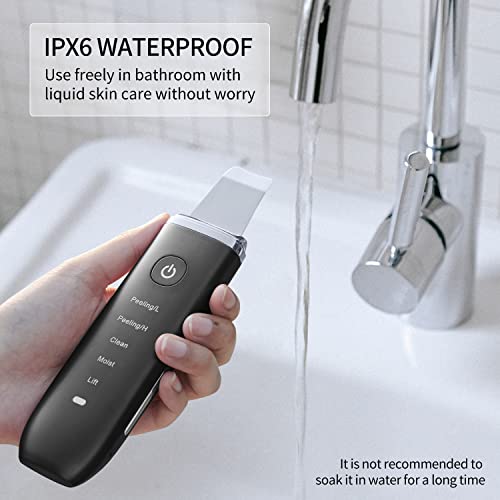 COSBEAUTY Skin Scrubber Face Spatula, Blackhead Remover Pore Cleaner Comedo Extractor with 4 Modes, Waterproof IPX6, Wireless Rechargeable (Black)