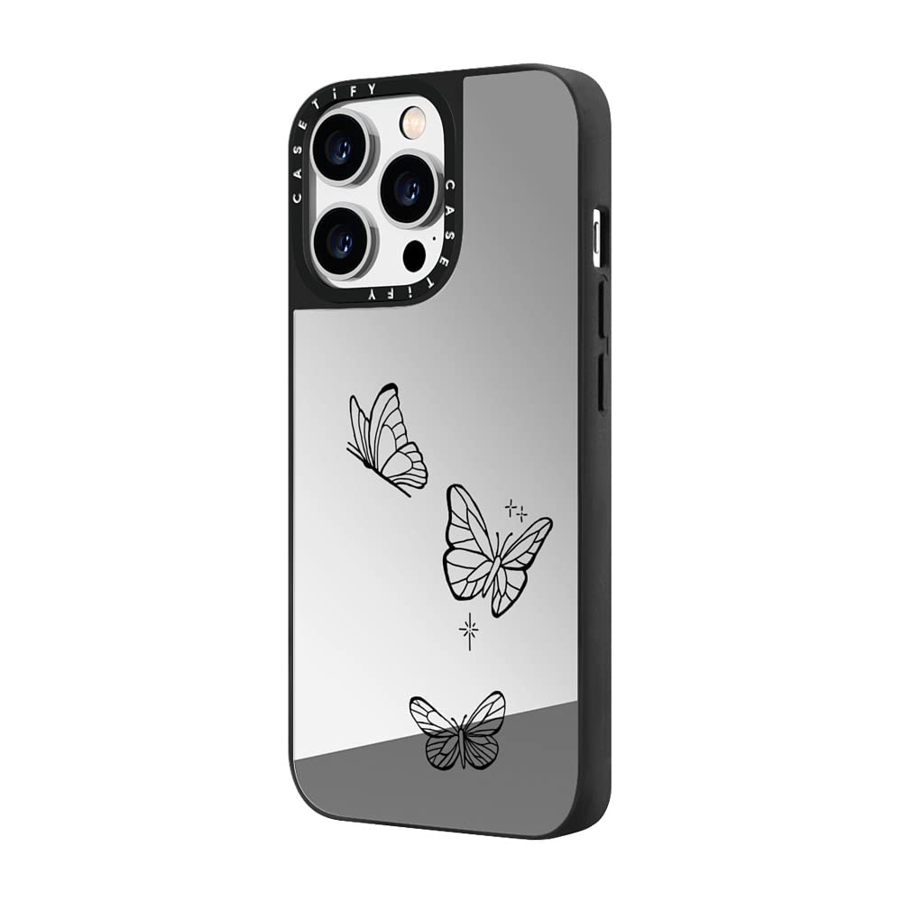 CASETiFY Mirror Case for iPhone 14 Pro Compatible with Magsafe - Flying by Inked by Dani - Silver on Black