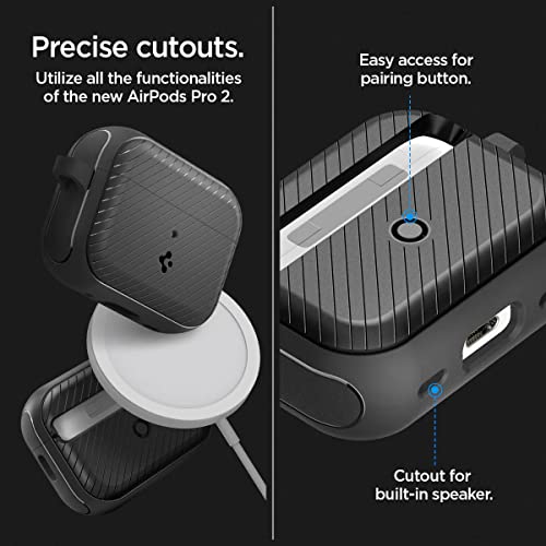 Spigen Mag Armor (MagFit) Designed for AirPods Pro 2nd Generation Case 2022/2023 (USB-C/Lightening Cable) MagSafe Compatible Magnets Embedded - Matte Black