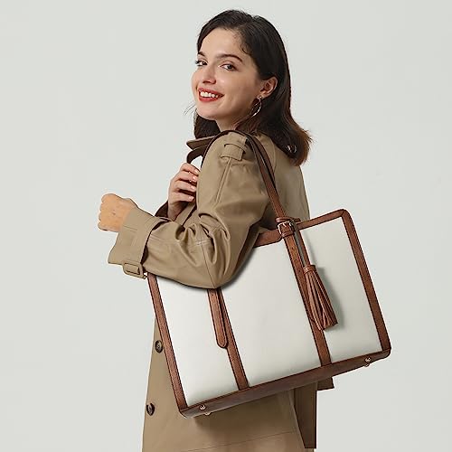 BOSTANTEN Laptop Tote Bag for Women Work Bag Professional 15.6 inch Leather Briefcase Business Office Purse Shoulder Bag