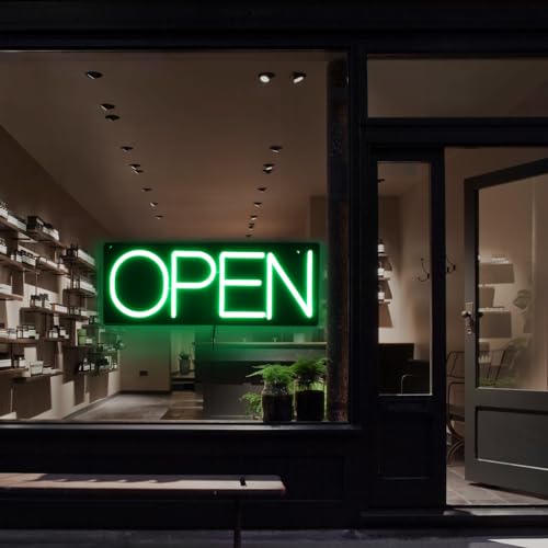 Open Signs for Business 12V/2A Ultra Bright LED Neon Open Sign 16 Inch Lighted Open Sign Electric Light Up Open Sign for Business Storefront Window Glass Door Retail Shop Store Bar Salon Restaurant,Green