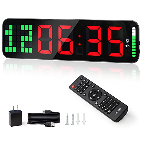 LUCORB Gym Timer, 15" Large Digital Wall Clock for Gym Interval Workout with Time Progress Bar Countdown/Up Stopwatch, Remote Control for Home Gym Garage Boxing Crossfit Fitness