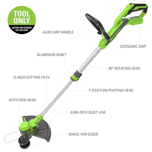 Greenworks 24V 12-Inch Cordless String Trimmer/Edger (Gen 2), Battery and Charger Not Included