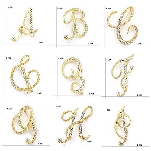 BeeGift Letter Brooch Pins Initial Rhinestone Brooch for Women Crafts,Rhinestone Crystal Lapel Pin Brooches Gold A-Z 26 Letters