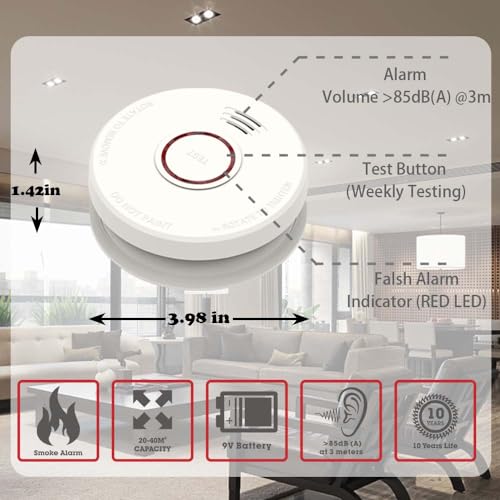 AUSAIM Smoke Detector 3 Pack Fire Alarm, Battery Included Photoelectric Technology Smoke Detector with Test Button and Low Battery Signal, Fire Safety for Home Bedroom and Babyroom