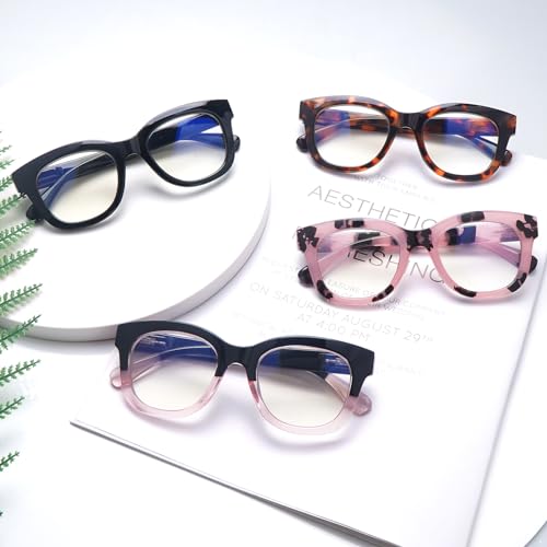 ZONLON 4 Pack Progressive Multifocus Reading Glasses for Women Spring Hinge Blue Light Blocking Computer Readers (4 Mix C1, 1.00)