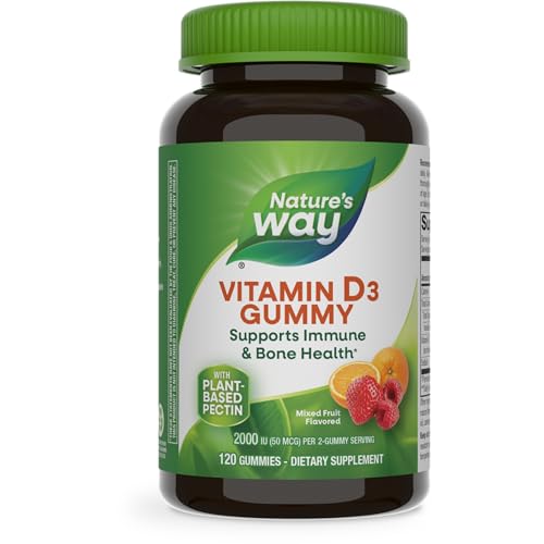 Nature's Way Vitamin D3 Gummies, Supports Immune and Bone Health*, 2000 IU (50 mcg) per 2-gummy Serving, Mixed Fruit Flavored, 120 Gummies (Packaging May Vary)