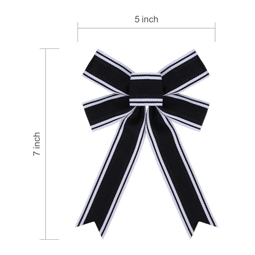 Meseey 12 Pcs Black and White Stripes Bow Nightmare Before Christmas Bows for Wreath Tree Topper Indoor Outdoor Bunting Party Wall Decoration (blackwhitestripe)
