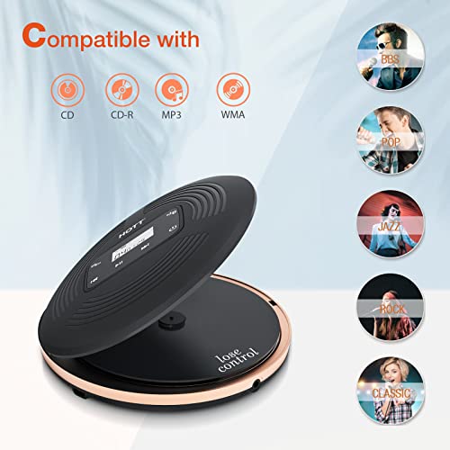 HOTT Portable CD Player with Bluetooth and FM Transmitter,Portable Walkman CD Player with Touch Buttons Backlight,Rechargeable Discman Player with AUX Cable,CD Player Shockproof for Car Home CD903TF