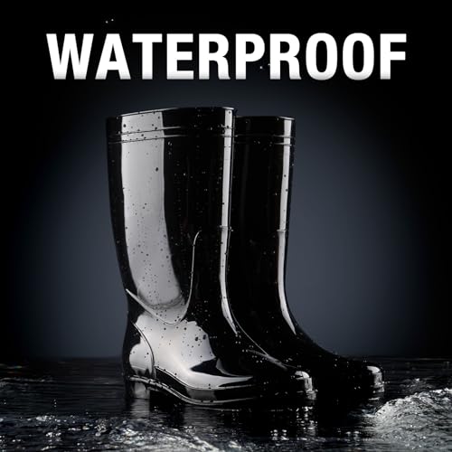 HISEA Men's Rain Boots Waterproof, Garden Fishing Outdoor Work PVC Boots, Durable Slip Resistant Boots for Agriculture and Industrial Working, Black Size 6