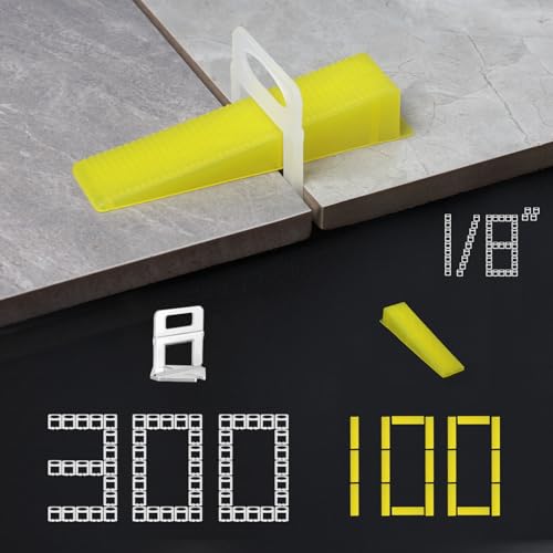 Tile Leveling System Tiles Leveler Spacers - 300-Piece Leveling Spacer Clips Plus 100-Piece Reusable Wedges-1/8 Inch Tile Spacers Lippage Free Tile and Stone Installation for PRO and DIY