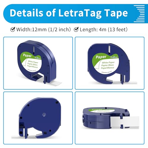 Wonfoucs 3-Pack Paper White Tape Replacement for Dymo Label Maker Refills, Compatible with Dymo Letratag Refills 1/2 x 13 for LetraTag LT-100T LT-100H