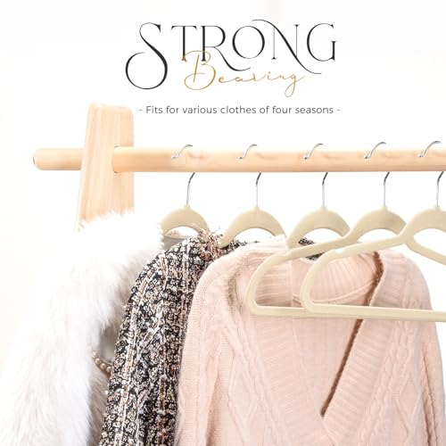 HOUSE DAY Premium Velvet Hangers, Non-Slip Thin Flocked Felt Hangers, Sturdy Clothes Hangers Heavy Duty Coat Hangers & Suit Hangers, Durable Suit Hangers for Closet Space Saving (20 Pack, Beige)