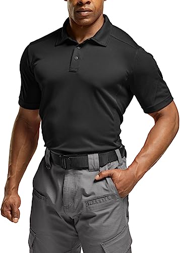 CQR Men's Polo Shirt, Long and Short Sleeve Tactical Shirts, Dry Fit Lightweight Golf Shirts, Outdoor UPF 50+ Pique Shirt, Frost Essential Black, X-Large