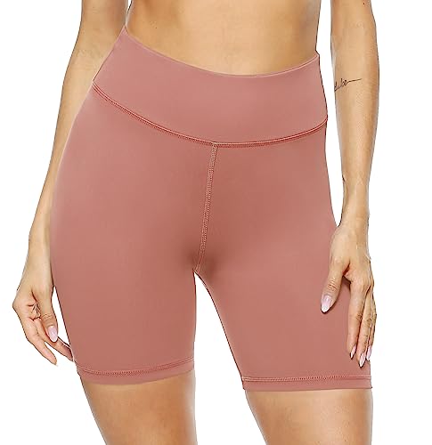 PERSIT Women's High Waist Print Workout Yoga Shorts with 2 Hidden Pockets, Non See-Through Tummy Control Athletic Shorts