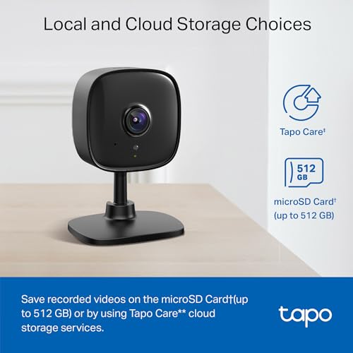 Tapo by TP-Link 1080P Indoor Security Camera for Baby Monitor, Pet Camera w/Motion Detection, 2-Way Audio, Night Vision, Cloud & SD Card Storage, Works w/Alexa & Google Home, Black, C101