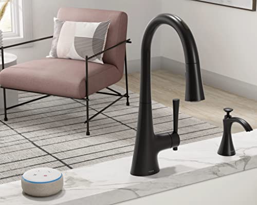Moen S3946BL Transitional Deck Mounted Kitchen Soap Dispenser with Above the Sink Refillable Bottle, Matte Black