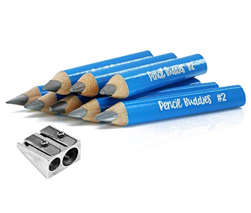 Short Thick Triangle Pencils For Kids - Stronger 5MM Core, Fat Pencil Grip, For Beginners, 2-6 Year Olds, Toddlers, Kindergarten - 8 Learning Pencils for Children with Pencil Sharpener (Light Blue)