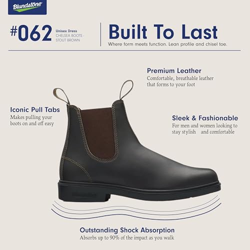 Blundstone Unisex Dress Series 1306 Chelsea Boots for Men and Women, Wide Chisel Toe Boots with Cushioned Midsole and Premium Leather, Rustic Brown, 8.5 US Men / 10.5 US Women / 7.5 AU