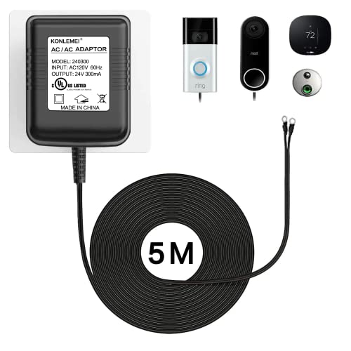 KONLEMEI Doorbell Power Adapter for Ring, 24V Universal Transformer Compatible with Multiple Types,16ft/5M,24V
