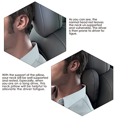 TANOLA TESBEAUTY Nappa Leather Headrest Pillow 2 Packs for Tesla Neck Pillow Uniquely Designed for Tesla Model Y/3 Neck Support Cushion for People Under 5'7" Invisible Strap Black