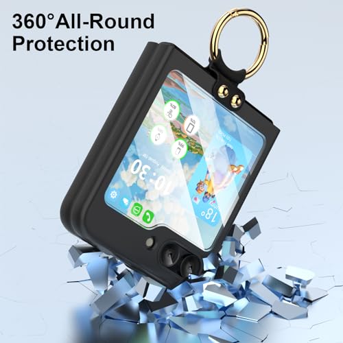 DAKORIE for Samsung Galaxy Z Flip 5 Phone Case, Full Body Protector with Golden Ring Shockproof Phone Cover for Samsung Galaxy Z Flip 5 5G(Black)