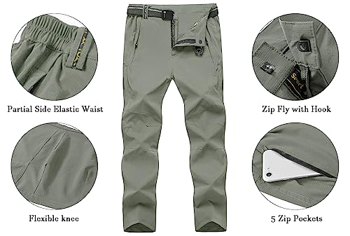 BGOWATU Men's Hiking Pants Water Resistant Stretch Outdoor Sports Pant Lightweight Travel Pants with Zipper Cargo Pockets Light Brown M