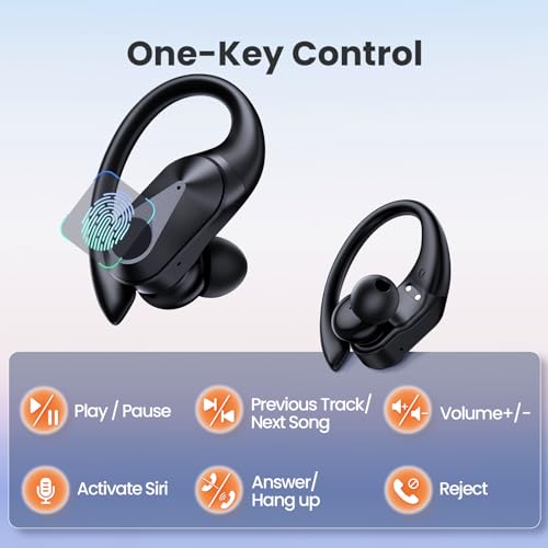 FOYCOY Wireless Earbuds Bluetooth Headphones 90Hrs Playtime Ear Buds IPX7 Waterproof Sports Earphones Wireless Charging Case Over-Ear Earhooks Headest