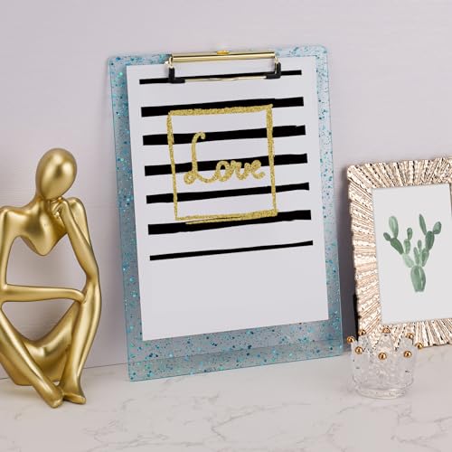 Hongri Plastic Acrylic Glitter Clipboard, 8.5x11" Stardard Letter A4 Size Clipboards for Classroom, Taecher, Women.Cute Confetti Clip Board, Office Supplies, School Supplies.