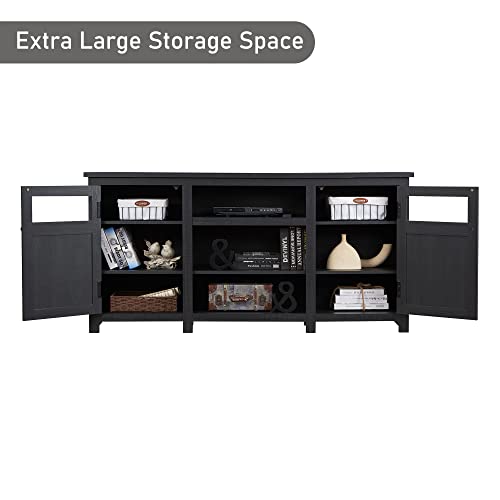 JXQTLINGMU Farmhouse TV Stand for 75 Inch TV, Entertainment Center with Storage, Modern TV Cabinet with Barn Doors, 66" Rustic TV Console for Living Room, Adjustable Shelf - Black