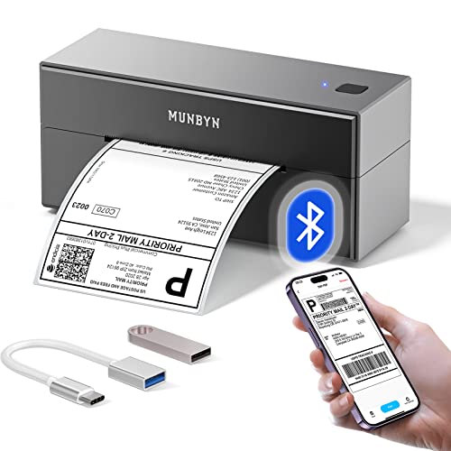 Bluetooth Thermal Label Printer, Munbyn 4x6 Shipping Label Printer for Shipping Packages, Compatible with iOS, Android, PC, Mac, Chrome OS, Etsy, Ebay, Shopify, Amazon, USPS and More