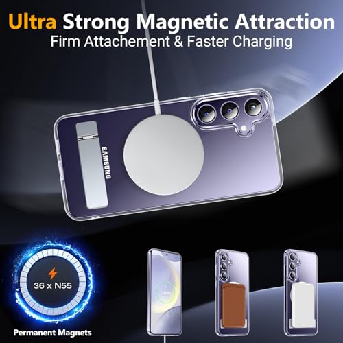 SPIDERCASE Magnetic for Samsung Galaxy S24 Case, [3 Stand Ways][ Military Grade Drop Protection] with Invisible Stand Shockproof Slim Case for Samsung S24 6.2"-Clear