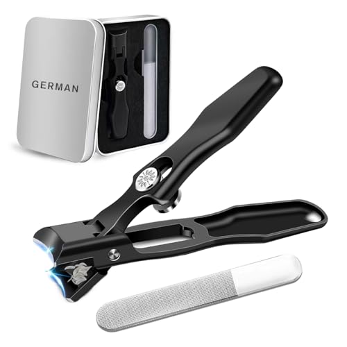 German Nail Clippers for Men, 2024 New Ultra Sharp Stainless Steel German Nail Clippers, Professional Anti-Splashing German Toenail Clippers for Seniors, Cuts Thick Nails with Ease (Large-Black)