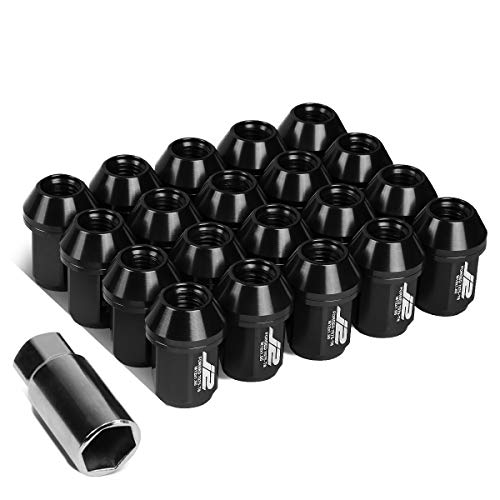 J2 Engineering 7075 Aluminum Black M12 x 1.5 20Pcs L: 35mm Close-End Lug Nut w/Adapter