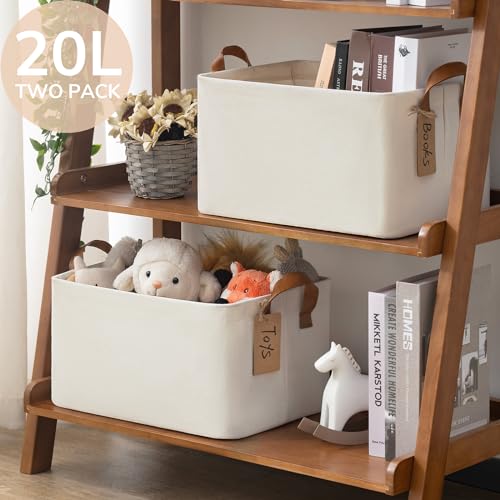 CHICVITA Storage Bins for Shelves, Closet Bins for Organization, Storage Baskets for Towels, Rectangle Basket for Bedroom, Collapsible Storage Bins, 14 ¾" L x 10 ¼" W x 8 ¼" H, Beige, 2-Pack