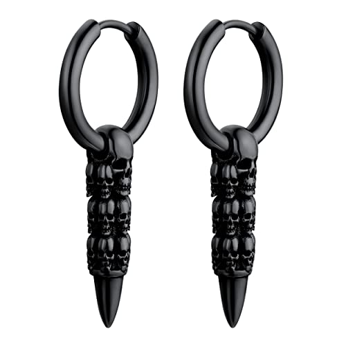 Cool Black Skull Earrings for Men Women Edgy Gothic Jewelry Goth Dangle Emo Earrings