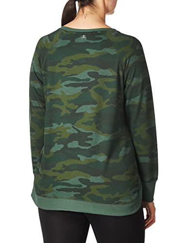 Danskin Women's Long Sleeve Printed Crew Neck Pullover, Forest Camo, Small