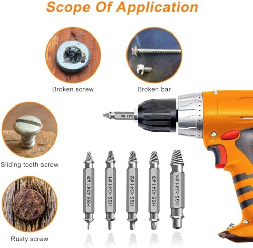 Gifts for Men, 6Pcs Titanium Damaged Screw Extractor Set - Remover for Stripped Head Screws Nuts & Bolts Drill Bit Tools for Easy Removal of Rusty & Broken Hardware High Speed Steel Superb Gift