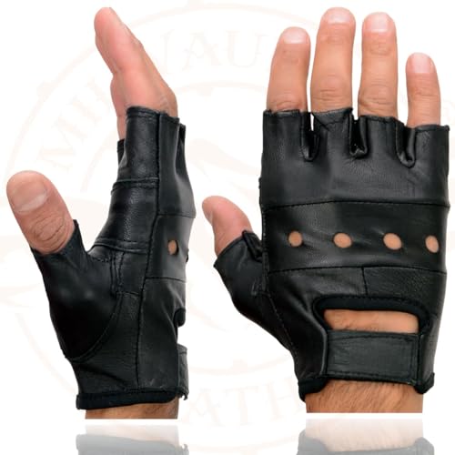 Milwaukee Leather SH216 Men's Black Leather Gel Padded Palm Fingerless Motorcycle Hand Gloves W/Breathable ‘Open Knuckle’ - X-Small