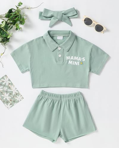 nilikastta Toddler Girl Clothes Baby Girls Outfits Summer Floral Print Shirt+Shorts+Headband 3pcs Baby Clothing 1 2 3 4 5 T Green