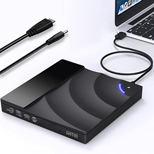 YOTUO External CD Drive, Portable USB 3.0 Type-C CD/DVD RW Drive Player, CD ROM Rewriter Burner Optical Disc Drive Compatible with Laptop Desktop PC for Windows 7/8/11/10 Mac MacBook Pro/Air