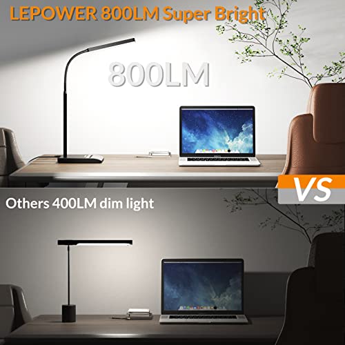 LEPOWER Desk Lamp, 800LM LED Desk Lamp for Home Office, 12W Reading Lamp for Desk, Eye-Caring Light, Touch Table Lamp, Gooseneck Lamp, 50 Lighting Modes, Bright Desk Lamps for Bedroom, Study (Black)