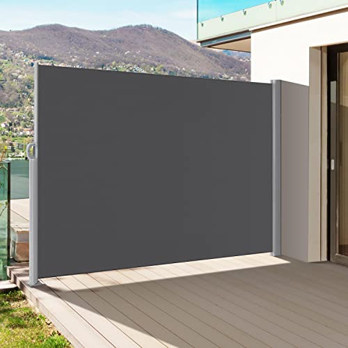 Yaheetech 236 x 63in Double Side Awning, Patio Retractable Side Screen Awning, Privacy Divider Screen w/ 280g/m² Polyester, Waterproof & UV-Resistant for Courtyard, Roof Terrace - Dark Gray