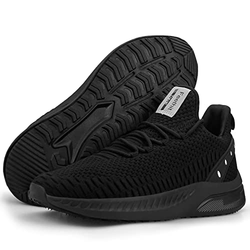 Feethit Mens Slip On Walking Shoes Blade Tennis Shoes Non Slip Running Shoes Lightweight Workout Shoes Breathable Mesh Fashion Sneakers All Black Size 8.5