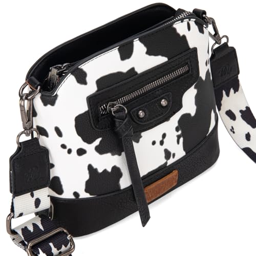 Wrangler Cow Print Crossbody Bag for Women Western Cross Body Purse with Signature Strap WG133-213BK