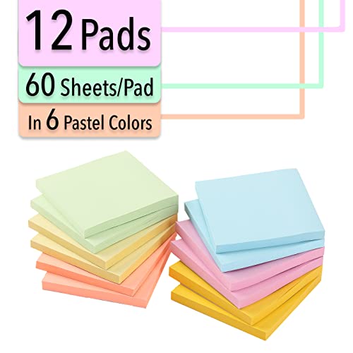 Mr. Pen- Sticky Notes, 3”x3”, 12 Pads, Pastel Colors Sticky Notes, Sticky Note, Self-Stick Note Pads, Sticky Pads Sticky Notes Aesthetic, Colorful Sticky Notes, Sticky Notes Bulk Sticky Notes