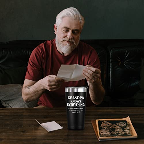 SpenMeta Grandpa Gifts - Gift for Grandfather from Grandchildren - Grandpa Knows Everything - Birthday, Christmas, Fathers Day Presents for Granddad, Papa, 20oz Grandpa Tumbler