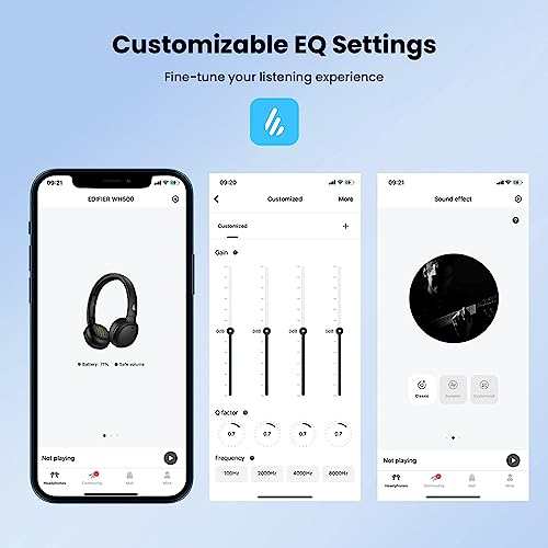 Edifier WH500 Wireless On-Ear Headphones with Foldable Lightweight Design and Solid Bass, Bluetooth Headset with Microphone, 40H Music Playtime and Custom EQ via App for Home Office Travel (Black)