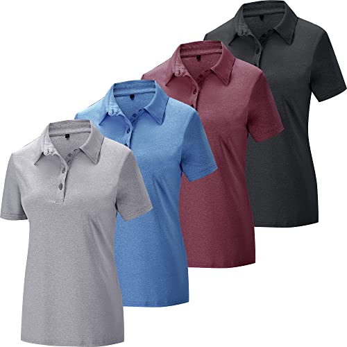 TYCTOS Women's Polo Shirt, Athletic Fit, Quick Dry, X-Small, Black/Light Gray/Blue/Dark Red