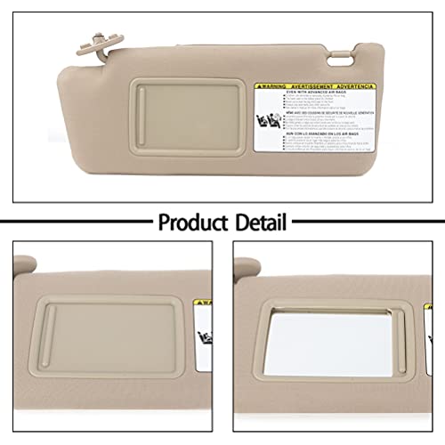 SCITOO Left Driver Side Beige Sun Visor Assembly fit for 2005 2006 2007 2008 2009 2010 2011 2012 2013 2014 for Toyota for Tacoma Without Sunroof(74320-04180-E1, 74320-04181-E1)